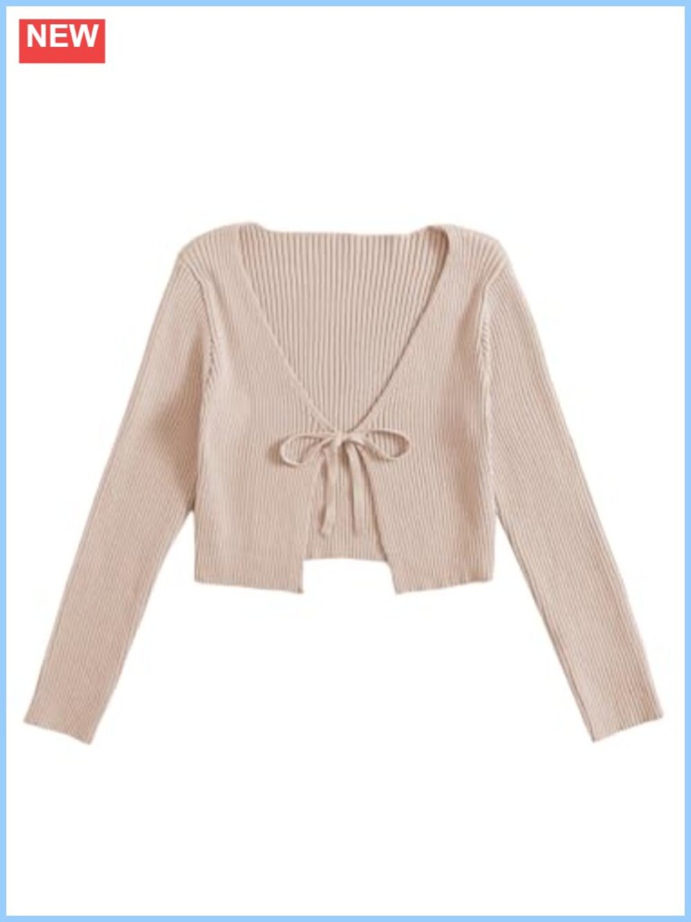 Ribbed Knit Tie Front Long Sleeve Cropped Cardigan Shrug